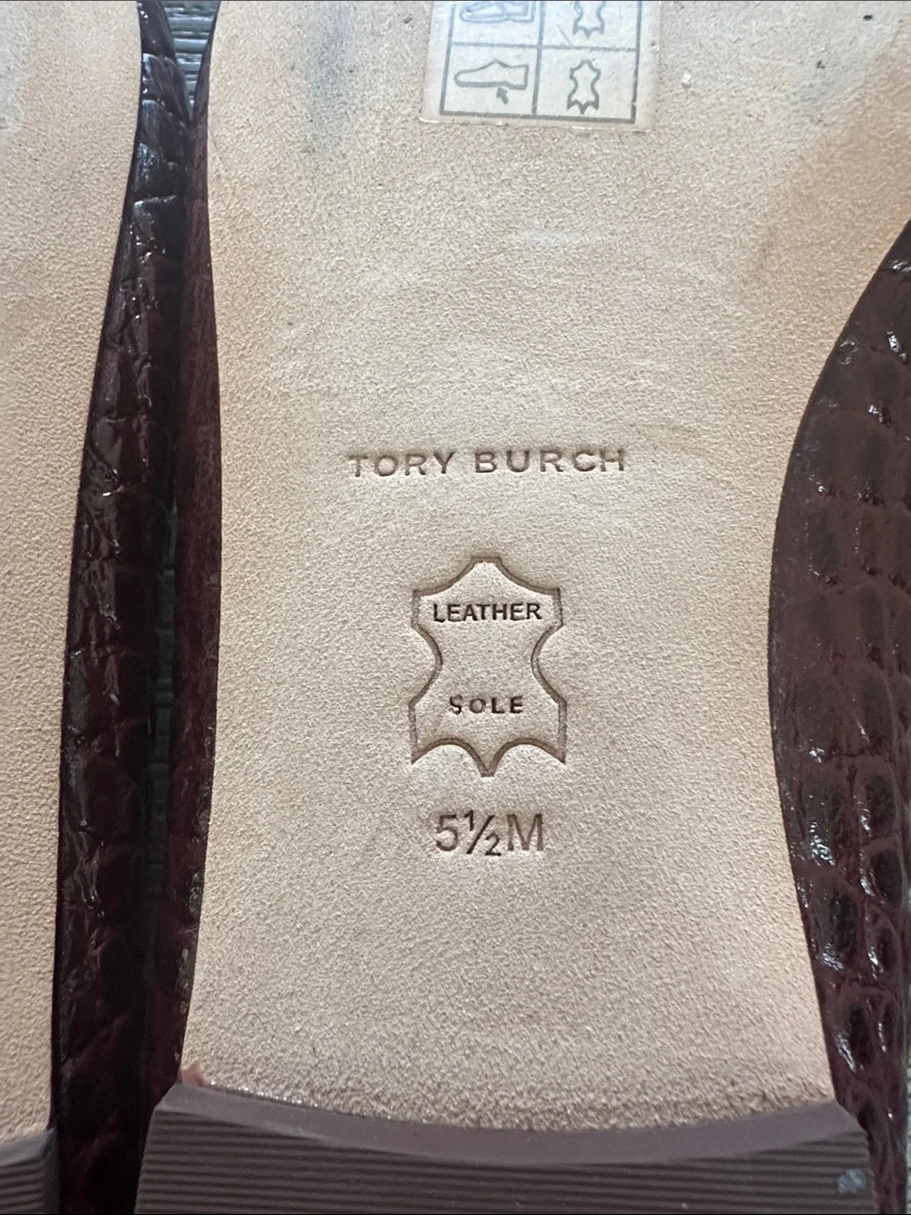 Tory Burch Deep Burgundy Croc-Embossed Leather Square-Toe Flats